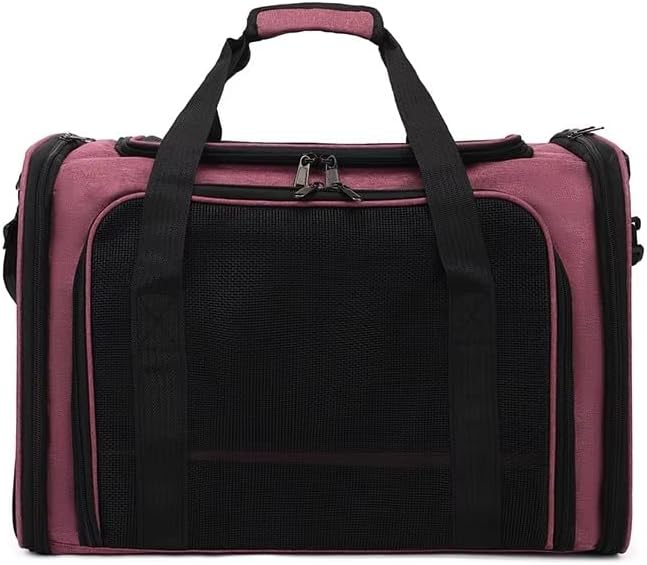 Pet Travel Carrier Bag – Airline Approved Soft-Sided Dog & Cat Carrier, Foldable, Breathable Mesh, Washable Pad – Fits Pets up to 15 lbs – The Pup Quartet (Pink)