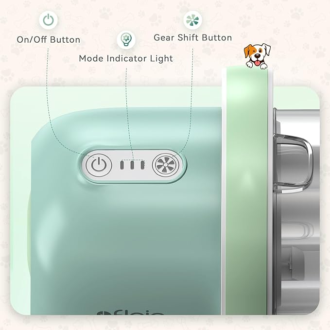 Afloia 6-in-1 Dog Grooming Kit, Pet Grooming Vacuum for Shedding, Dog Hair Vacuum with Clipper Nail Trimmer Grinder, Pet Brush Groomer at Home, Low Noise Cats Hair Remover, 1.5L Dust Cup, Green