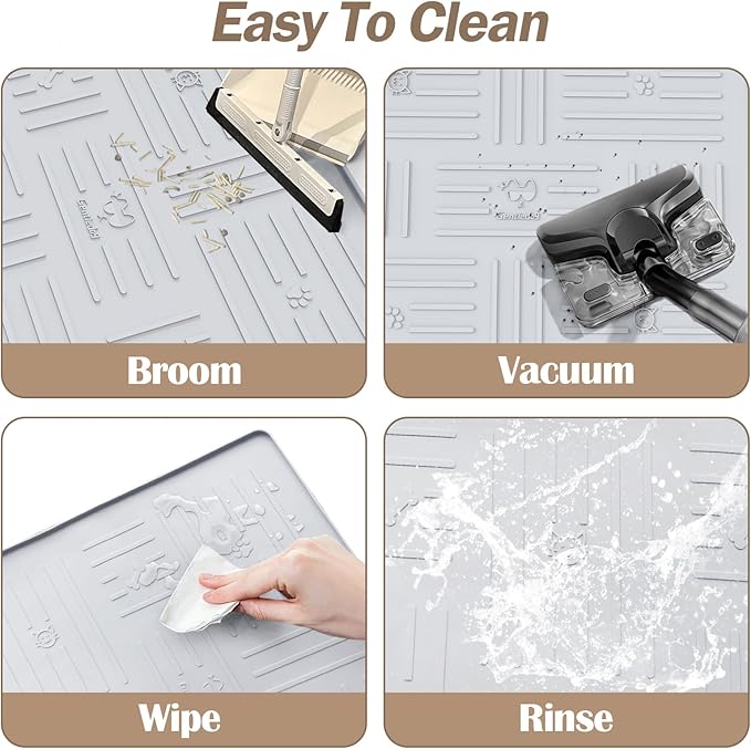 Large Silicone Cat Litter Mat, 34.3" X 24.8" Litter Trapping Mat, Soft and Waterproof Cat Litter Box Mats for Floor-Grey