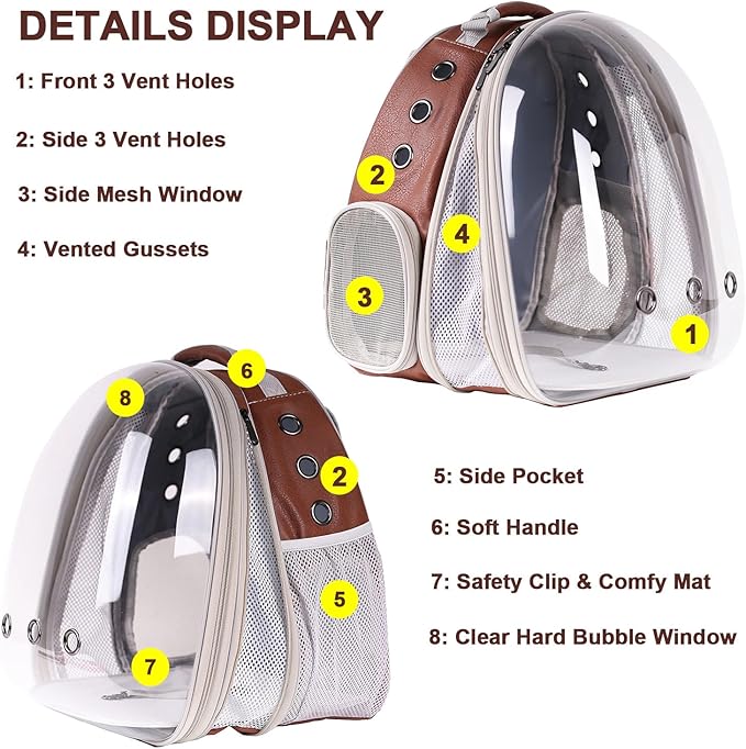 Front Extension Vented Pet Carrier Backpack for Large Cat up to 20 Pounds, Space Capsule Transparent Bubble Window Backpack for Large Cat Vet Visit Traveling and Hiking