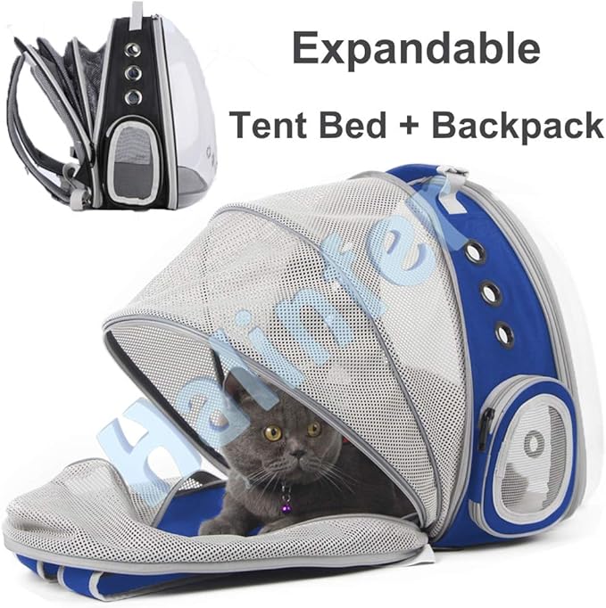 Back Expandable Clear Cat Backpack Carrier, Fit up to 12 lbs, Space Capsule Bubble Window Pet Carrier Backpack for Cat and Small Puppy