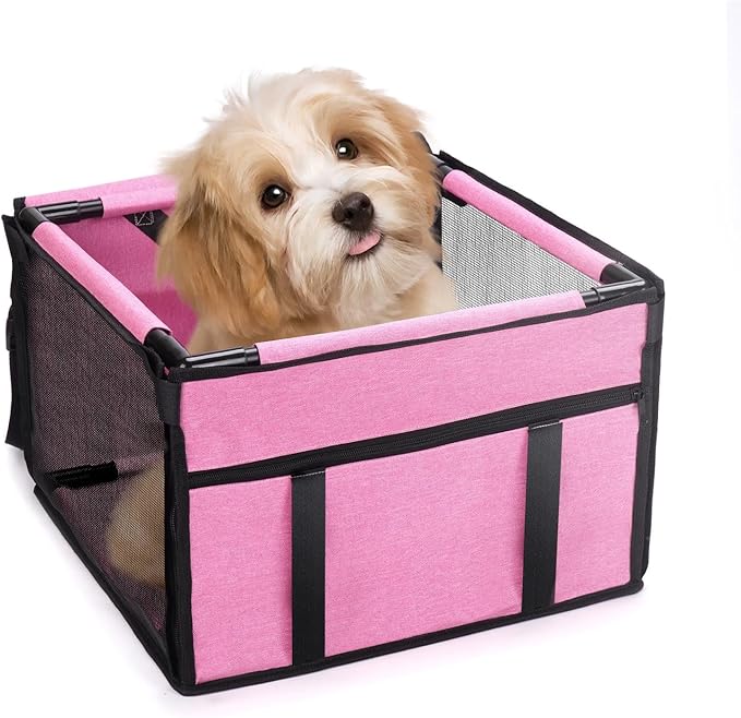 Dog Car Seats for Small and Medium Dogs,Portable Puppy/Pet Car Booster Seat with Clip-On Leash and Mesh Window for Pet Up to 20 lbs