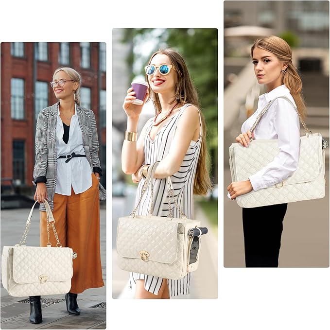 Fashion Dog Purse for Small Dogs with 2 Super-Large Pockets, Holds Up to 10lbs PU Leather Pet Carrier, Cat Carrier, Airline Approved Puppy Purse for Travel (White, Small Size)