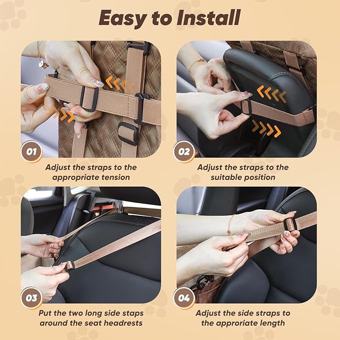 QUMY Dog Car Seats for Small Dogs Up to 11lbs, Portable Center Console Dog Booster Seat, Multi-Purpose Puppy CarSeat with Adjustable Safety Belt, Travel Pet Car Carriers for Small Dogs and Cat, Khaki