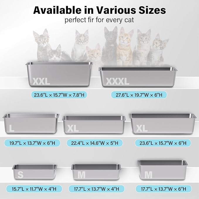 Stainless Steel Cat Litter Box 2Pack,Medium Metal Cat Litter Box,Steel Litterbox for Kitty or Rabbits, Easy to Clean,Non Stick, No Smell(17.7" L x 13.7" W x 6" H).