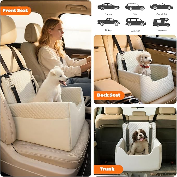 ALL GOOD PET SUPPLIES Dog Car Seat for Small/Medium Dogs, Dog Booster car seat, Memory Foam Elevated Cushion, Fully Detachable and Washable,2 Clip-On Safety Leashes, Anti-Slip