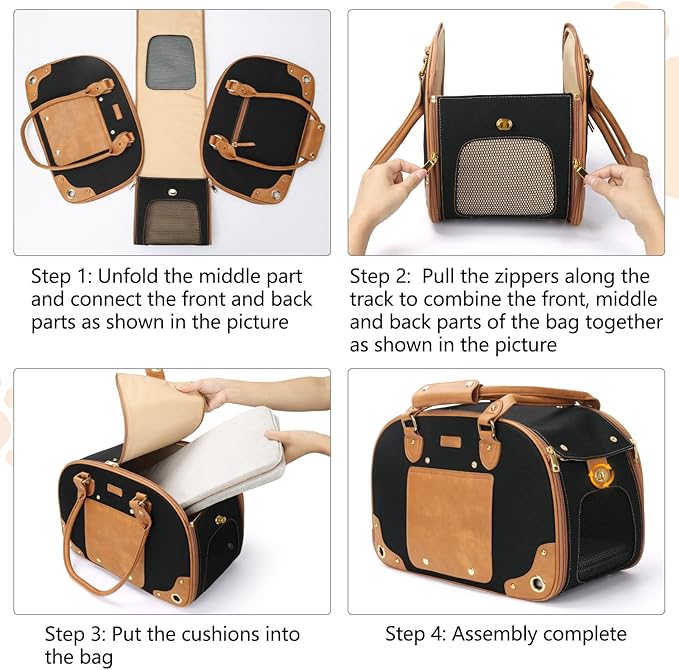 PetsHome Dog Carrier Purse, Pet Carrier, Foldable Waterproof Premium Nylon Pet Travel Portable Bag Carrier for Cat and Small Dog Home/Outdoor Small Black