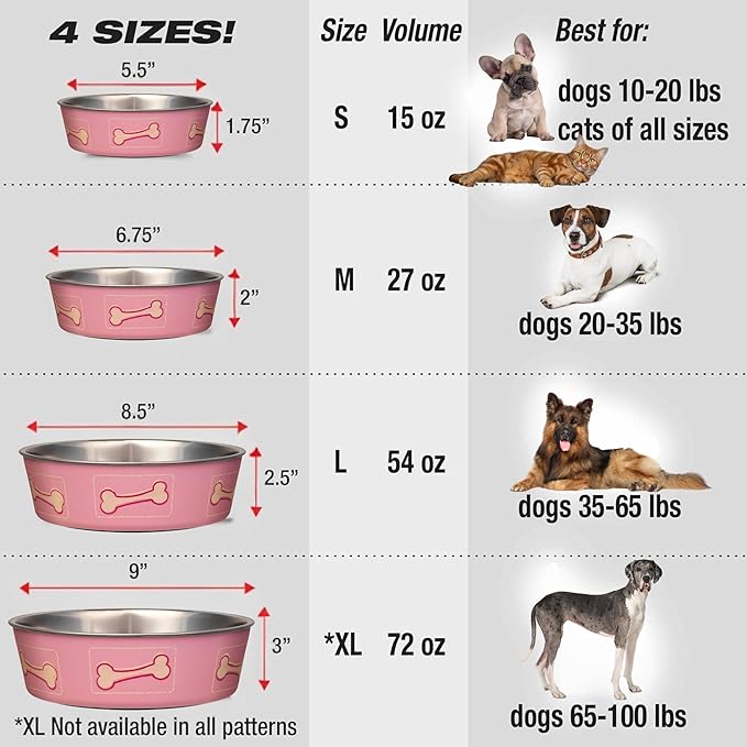 Large Stainless Steel Dog Bowl – Spill Proof Non-Slip Bella Bowl 54 oz – Coastal Pink