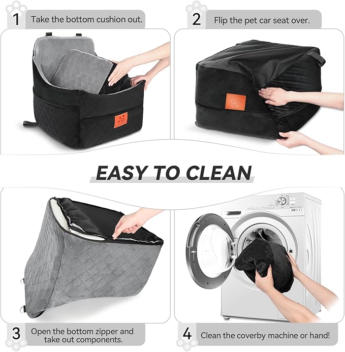 Dog Car Seat for Small/Medium Dogs, Dog Booster Car Seats with Thick Cushion for Dogs Under 35lbs, Detachable Washable Pet Carseat with Storage Pockets, 2 Safety Belts(Black/Grey)