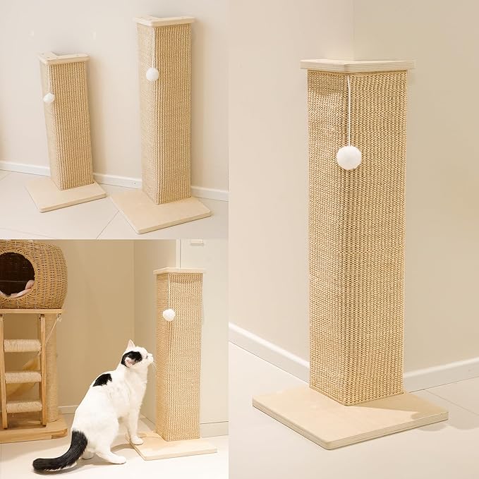 PETKARAY Couch Corner Cat Scratcher, 28'' Corner Scratching Post Cat Wall Scratcher, Sisal Scratch Pad for Sofa, Wall Furniture Protector with Toy Ball