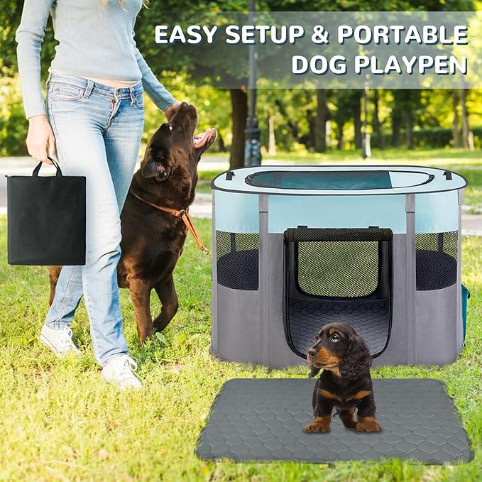 Pet Dog Cat Playpen with Waterproof Pad,Portable Puppy Kitten Rabbit Crate and Other Small Animals Kennel Cage Tent for Indoor Outdoor Travel Camping,Water-Resistant Breathable Shade Cover (Green S)