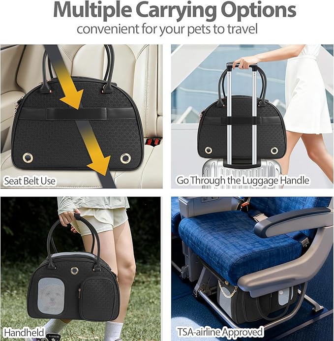 Dog Purse Carrier for Small Dogs, TSA Airline Approved Pet Tote Bag, Fashion Soft-Sided Puppy Carrier Purse with Pockets for Travel, Shopping, Daily Use (Black, 16.1inch x 8.7inch x 12inch(LxWxH))