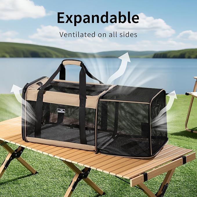 Airline Approved Expandable Pet Carrier for Small Cats, Collapsible Travel Bag with 600D Oxford, Safety Lock Zipper,S