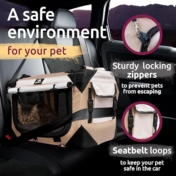 Cat & Dog Pet Carrier, Soft-Sided, Large 24"x16"x16", Fits Large Cat, 2 Cats, or Medium Dog Comfortably, Great for Travel & Vet Visits, Privacy Windows, Removable Bed, Locking Zippers, Foldable