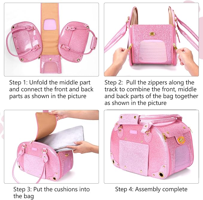 PetsHome Dog Carrier Purse, Pet Carrier, Bling Waterproof Premium Leather Pet Travel Portable Bag Carrier for Cat and Small Dog Home & Outdoor Small Bling Pink
