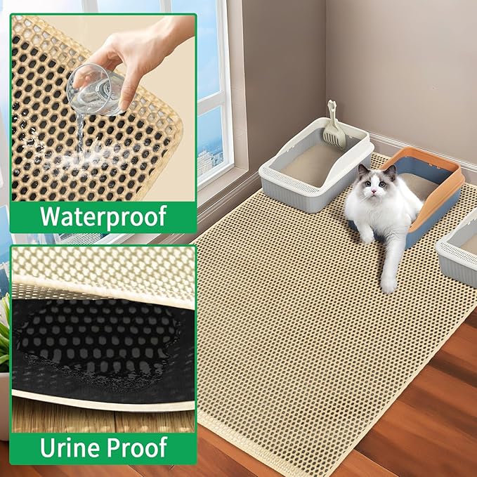 GRELY XXL 47''X 36'' Supper Large Cat Litter Box Mat,2 Layer Litter Mat for Indoor Cats,Rug for Pet Kitty,Litter Trapping Mats,Waterproof Urine Proof,Non-Slip