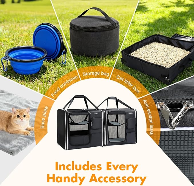 Lekereise Extra Large Cat Carrier Soft Sided, 37" x 18" x 18", Large cat Travel Carrier for 2 Cats with Zipper Locks for Moving Across The Country, Foldable for Storage, Black