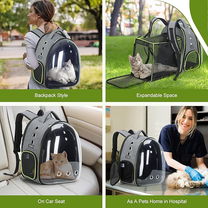Lekereise Cat Backpack Carrier, Expandable Large Space Cat Bubble Backpack for Kitty Small Dog up to 18lbs, Transparent Pet Carrier for Travel, Hiking, Walking & Outdoor, Large, Gray