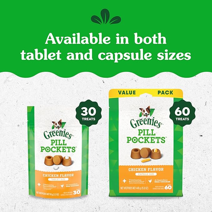 Greenies Pill Pockets for Dogs Small Size, Soft Dog Treats, Chicken Flavor, 3.2 oz. Pouch (30 Treats)