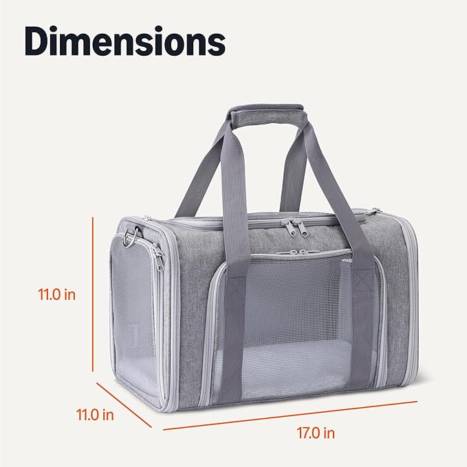 Amazon Basics Soft Cat & Dog Carrier with Adjustable Shoulder Strap, Airline-Approved, Foldable and Portable Design, Mesh Ventilation