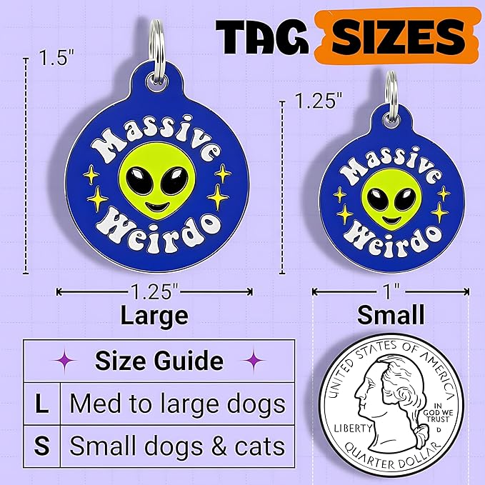 Bad Tags Personalized Dog & Cat ID Tags - Choose from 25+ Tag Designs - Free 5 Lines Custom Engraved - Unique, Cute, Funny, Sassy Pet Tag (Massive Weirdo, Large (1.25 inch))