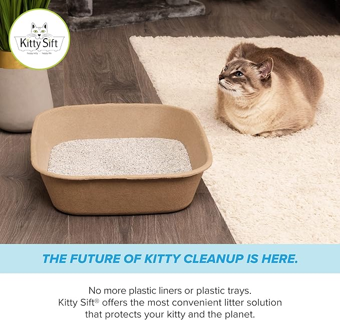 Kitty Sift Disposable Cat Litter Box Large, 6 Count, Durable Portable for Travel and Home, Eco-Friendly Disposable Litter Box Controls Odor