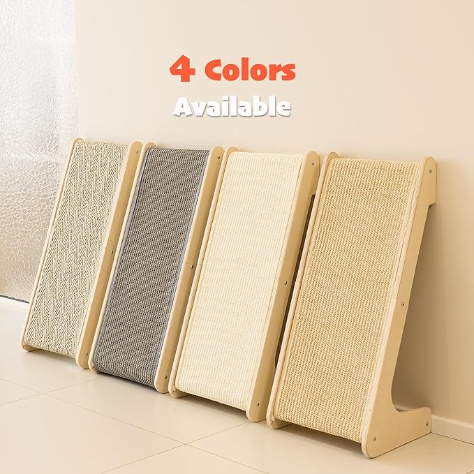 PETKARAY L Shape Cat Scratcher, Sisal Kitty Scratching Ramp, Vertical Scratch Pad for Indoor Cats, 25.2" Furniture Protector with Catnip, White