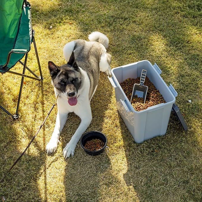 IRIS USA Stackable Dog Food Storage Container with 2 Cup Scoop, 4 Secure Latches, Fits up to 30 lbs, Pet Dry Food Bin, Gasket Seal Lid, BPA Free, Stackable, Easy Measure, Gray/Dark Gray