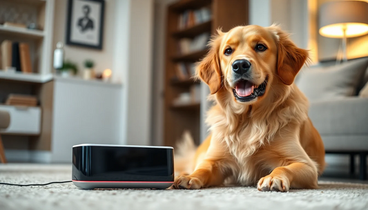Smart dog product used in a modern living room, showing how functional dog technology improves everyday life, routines, and comfort for dogs at home.