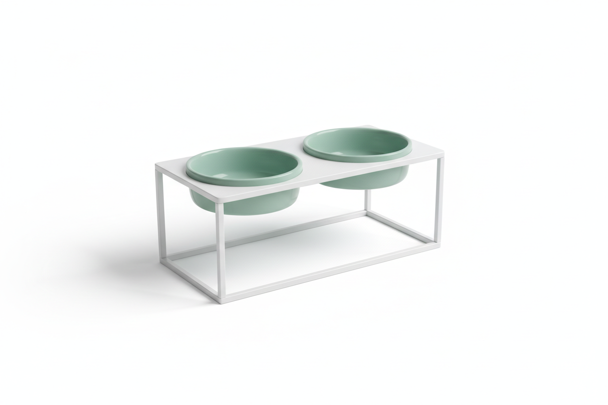 Minimal modern feeding bowls with clean mint accents on a white background.