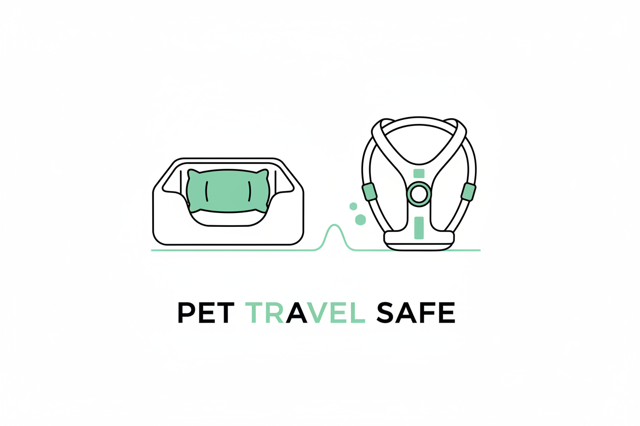 Minimal car safety setup featuring booster seat silhouette and harness on white background.