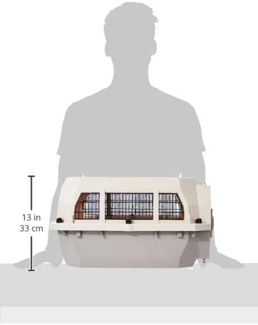 Amazon Basics Hard-Sided Dog and Cat Kennel Single-Door Travel Pet Carrier with Metal Wire Ventilation, 23.6" L x 15.7" W x 13.0" H, Beige
