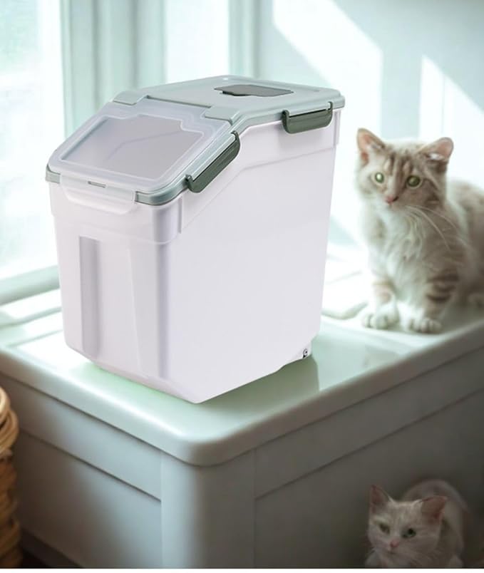 Large Flour Storage Container Bin 25lb, 4 Pack Airtight Rice Storage Containers with Wheels Seal Locking Lid, BPA Free, with Measuring Cup |Scoop, for Beans, Sugar, Grain, Dry Food - Green