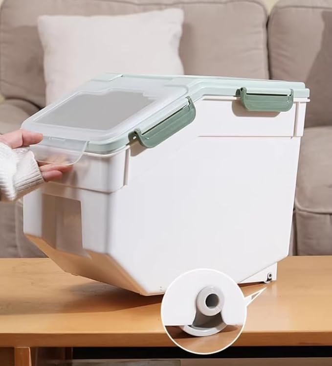 Large Flour Storage Container Bin 25lb, 4 Pack Airtight Rice Storage Containers with Wheels Seal Locking Lid, BPA Free, with Measuring Cup |Scoop, for Beans, Sugar, Grain, Dry Food - Green