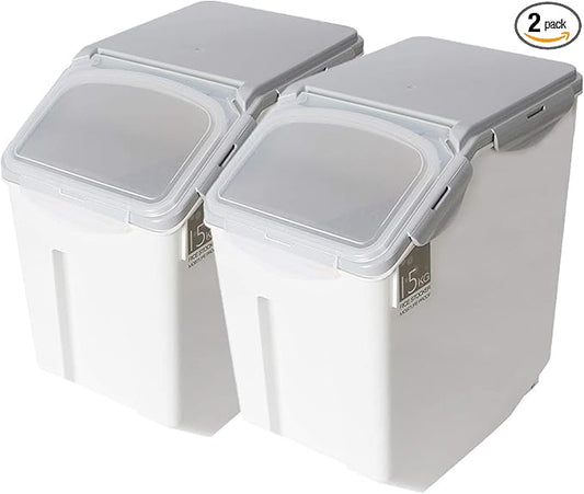 2-Pack Rice Storage Bins 15 Liter With PP Locking Lid, Large Food Storage Container with Wheels For Rice, Flour,Pet food