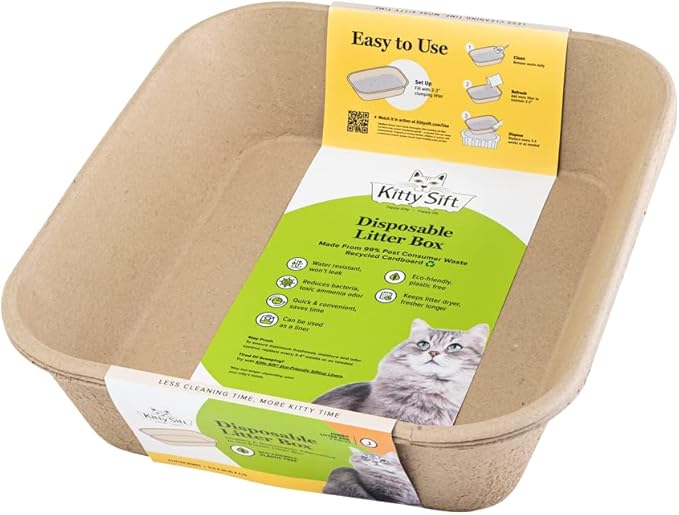 Kitty Sift Disposable Cat Litter Box Jumbo, 6 Count, Durable Portable for Travel and Home, Eco-Friendly Disposable Litter Box Controls Odor