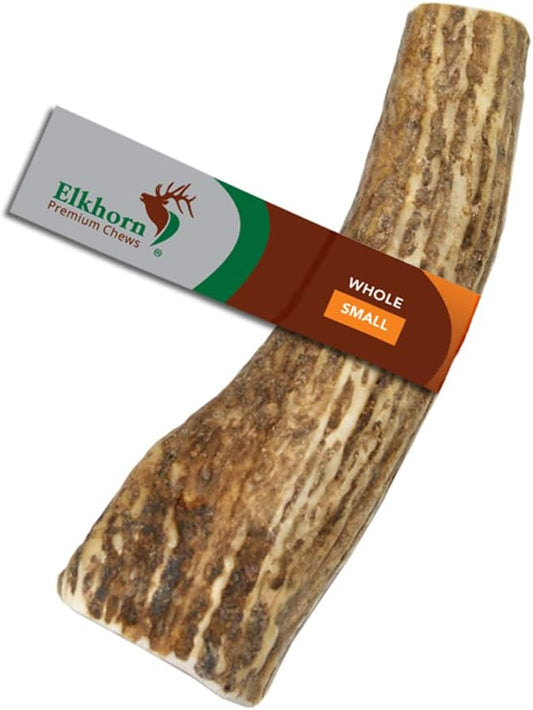 Small Whole Single Pack (for 10-30 lb Dogs and Puppies) Premium Grade Elk Antler for Dogs (1 Piece) Sourced in The USA