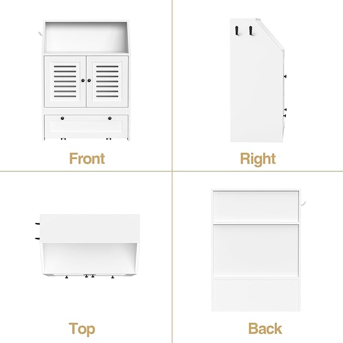 Giluta Dog Feeding Station, Food Cabinet Furniture with 2 Dog Raised Bowls, Pet Food Storage Pet Feeder Cabinet Container for Feeding&Watering Supplies,White