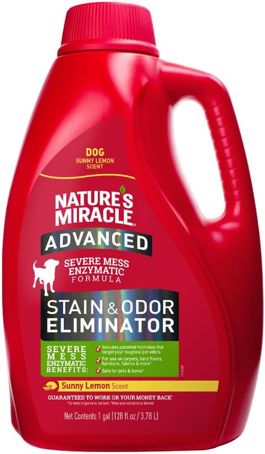 Nature’s Miracle Advanced Stain & Odor Eliminator, Sunny Lemon Scent, Severe Mess Enzymatic Formula For Tough Pet Messes, 1 Gallon