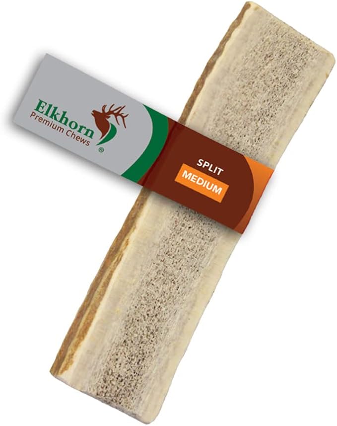 Medium Split Single Pack (for 20-40 lb Dogs and Puppies) Premium Grade Elk Antler for Dogs (1 Piece) Sourced in The USA