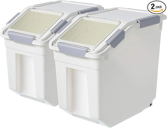 CITY BABY 2 Pack Airtight Flour Storage Container With Scoop,Dry Food, Sugar, Baking Supplies,Rice Container Set -BPA Free- Pet Food Storage Container,Dog Cat Birds Food Bin(30LB)