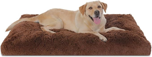 Bedfolks Waterproof Dog Crate Bed & Pad, Faux Fur, XXL (47"x29"), Washable, Solid Brown