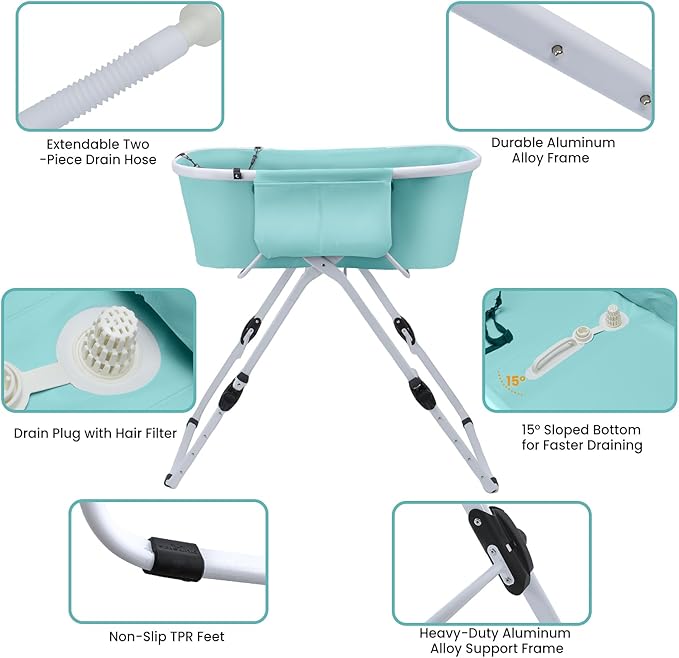 Dog Bathtub, Portable & Elevated Dog Bath Tub with Adjustable Height, Foldable Design for Easy Storage, Ideal for Small to Large Dogs, Indoor & Outdoor Use, Green