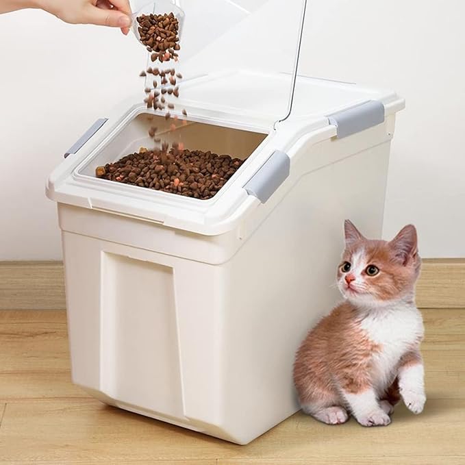 Large Flour Storage Container 25lb (2 Pack), Airtight Rice Containers with Lid, Wheels, Measuring Cup, Scoops, Grain and Sugar Dispenser, Pet Food Bin, for Kitchen Pantry Organization, Grey