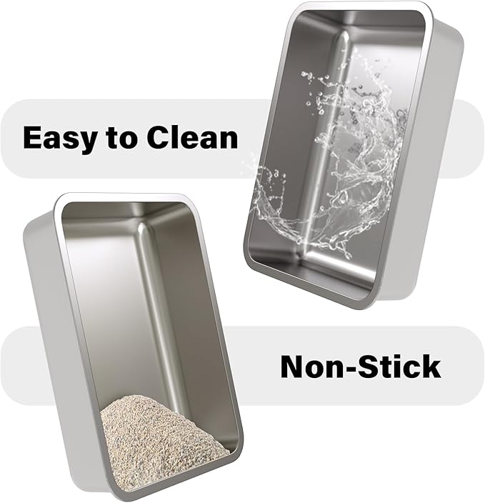 Stainless Steel Litter Box, 20"x14"x6" Large Metal Cat Litter Box, Easy to Clean, Non Stick No Smell,Steel Litterbox for Adult Cats/Kitty