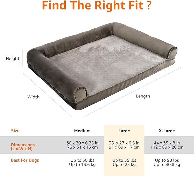 Amazon Basics Dog Bed with Cooling Gel Memory Foam, Pressure-Relief Support for Dogs up to 55lbs, Non-Slip Bottom, Machine Washable Cover, Large Sized (36" x 27"), Taupe