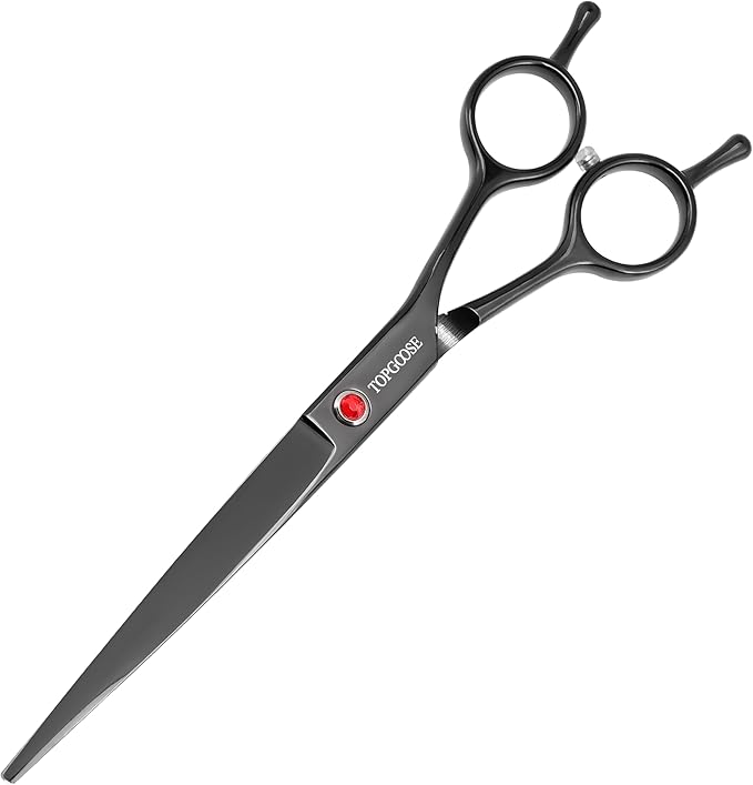 TOPGOOSE 7.5'' Dog Straight Scissors for Grooming 440C Stainless Steel Professional Pet Trimming Scissors Sharp Blades Cutting for Dogs and Cats Shears (Straight, Black)