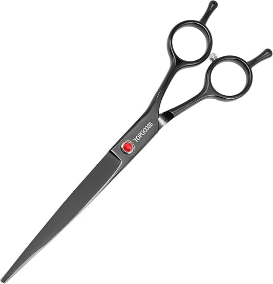 TOPGOOSE 7.5'' Dog Straight Scissors for Grooming 440C Stainless Steel Professional Pet Trimming Scissors Sharp Blades Cutting for Dogs and Cats Shears (Straight, Black)