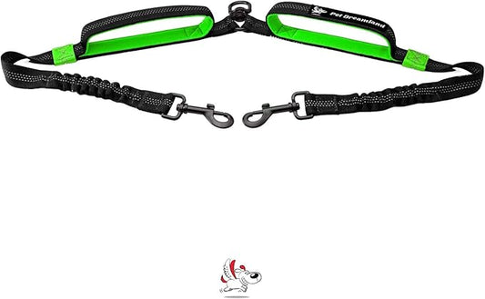 Pet Dreamland Exquisite Double Dog Coupler No Tangle Swivel for Two Large Dogs. Premium Quality Attachment for Easy Dog Walking. You Will Absolutely Love This Amazing Gear (Black & Green)