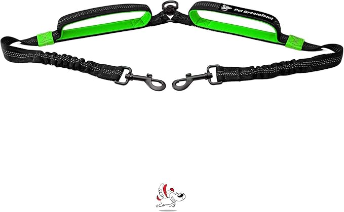 Pet Dreamland Exquisite Double Dog Coupler No Tangle Swivel for Two Medium Dogs. Premium Quality Attachment for Easy Dog Walking. You Will Absolutely Love This Amazing Gear (Black & Green)